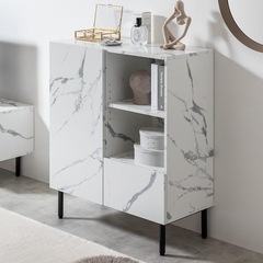 【お譲りする方決まりました 】
キャビネット サイド チェスト ラック 大理石柄 収納 マーブルホワイト の画像
