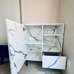 【お譲りする方決まりました 】
キャビネット サイド チェスト ラック 大理石柄 収納 マーブルホワイト の画像