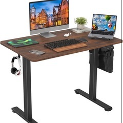 Sunon 昇降デスク 電動 スタンディングデスク 幅100cm 耐荷重80kg 昇降式デスク 上下自動昇降 メモリー機能 静音 パソコンデスク 机 pcデスク オフィスデスク 作業机 【幅100 x 奥行き60 x 高さ72-122cm】 ブラウン(天板) / ブラック(足)の画像