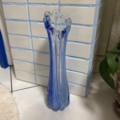 高さ29.5cm ブルー アンティーク花瓶 なみなみ フラワーベースの画像