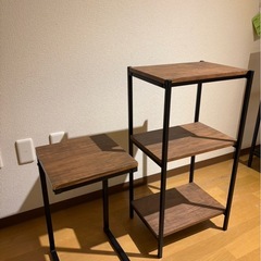 ヴィンテージ調ウッド × スチールラック 2点セット （サイドテーブル＋3段ラック） の画像