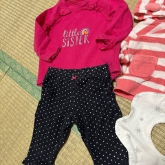 ベビー冬服5枚セット＆スタイ　60〜70サイズ　秋冬服ピンク長袖女の子の画像