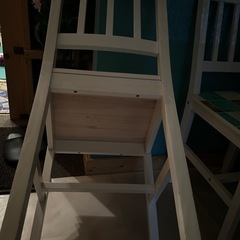 タイル風リメイクシート貼り・木製チェア 2脚セット（白）の画像