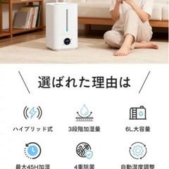 【新品未使用】加湿器 6L 大容量 ハイブリッド加湿器 4重除菌 次亜塩素酸水対応の画像