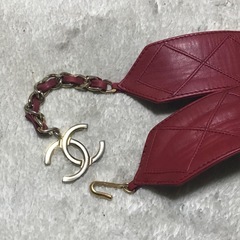 正規品 ヴィンテージ シャネル ピコローレ ワイドレザーベルト レッド