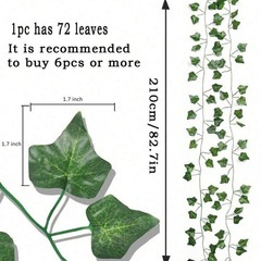 2.1m フェイクグリーン　アイビーガーランド 人工 グリーンリーフ ハンギングバイン ガーランド ホーム ガーデン ポイズンアイビー、人工植物、観葉植物の画像