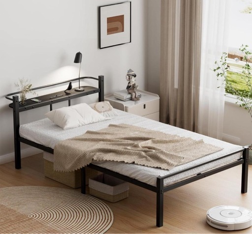 【新品未開封】ベッドフレーム シングル ベッド パイプベッド 耐荷重300kg 組立簡単