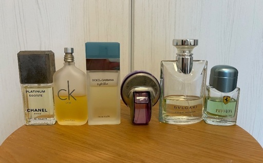 香水いろいろ6種。Bvlgari, Chanel, Ferrari, CK etc