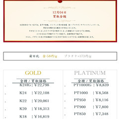 大黒屋仙台パルコ店 12/04 本日の貴金属の買取金額 