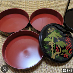 【お譲りします！】【未使用】山中塗 手提げ重箱 ３段重の画像