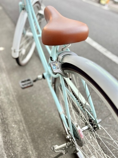 《売約済》自転車 ミントブルー 美品 自動 ライト付き 水色 ポップ シティサイクル コンパクト 24インチ 街乗り 町乗り コンパクト 子供用 子ども