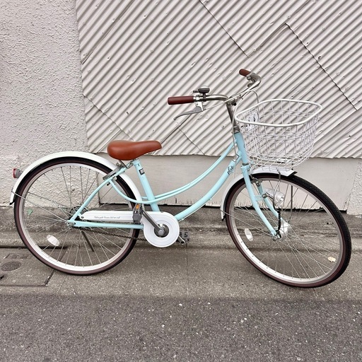《売約済》自転車 ミントブルー 美品 自動 ライト付き 水色 ポップ シティサイクル コンパクト 24インチ 街乗り 町乗り コンパクト 子供用 子ども