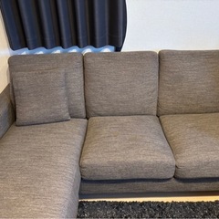 傷・汚れに強い カウチソファ 布張りタイプ（ニトリ）3人掛け／カウチ左右入替可／ブラウンの画像