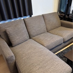 傷・汚れに強い カウチソファ 布張りタイプ（ニトリ）3人掛け／カウチ左右入替可／ブラウンの画像