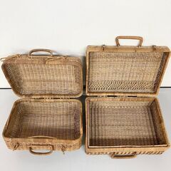 stp-3624　籐編み　バスケット　3点セット　サイズ違い　収納バスケット　収納ボックス　小物収納　籠　収納カゴ　小物入れ　持ち手付きの画像