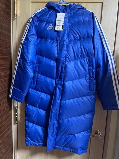 adidas フード付き ベンチコート 160cm青 新品タグ付き (カフェモカ