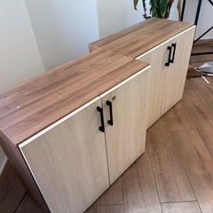 【無料！0円、2台です】レモダ 木製キャビネット 2段 扉付き 下置き用 書庫 収納棚 鍵付き 幅800×奥行443×高さ732mm (アジャスター使用時740mm) Pコード:259576 の画像