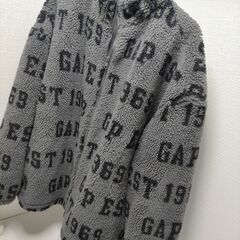  GAP ボアフリース XL メンズ アウター ジップアップジャケット グレー EST1969 総ロゴ もこもこ 防寒 冬物 あったか 251204-6Aの画像