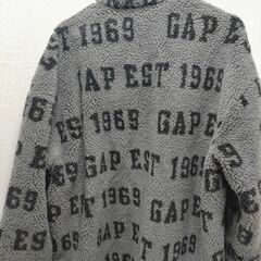  GAP ボアフリース XL メンズ アウター ジップアップジャケット グレー EST1969 総ロゴ もこもこ 防寒 冬物 あったか 251204-6Aの画像
