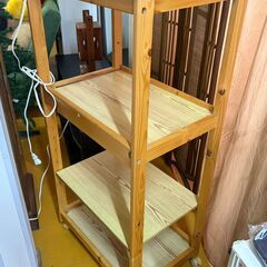 キッチンワゴン　木製　タイル　2口コンセント付きの画像