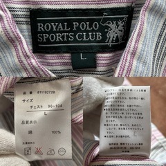 ロイヤルポロスポーツクラブROYALPOLOSPORTSCLUBメンズカジュアルシャツ 長袖シャツpinkピンク桃色系ストライプ綿表示サイズＬ 肩幅　50センチ 袖丈　55センチ 身幅　50センチ 着丈　80センチメンズ（men’s）男性用の画像