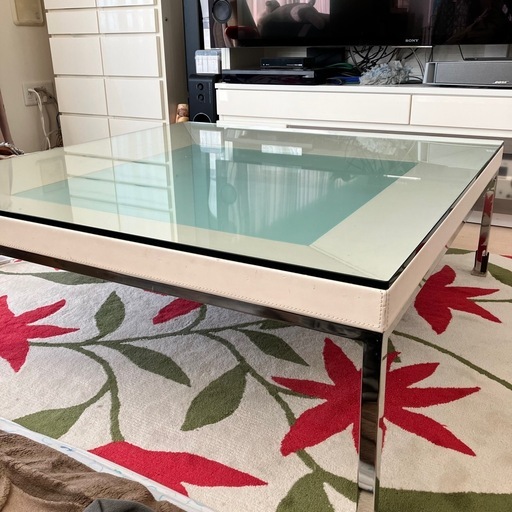 引っ越しにより出品】ガラステーブル大 (ラムネ) 研究学園のテーブル