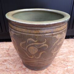 中国陶器 唐物 雲龍 カメ ツボ 壺 特大 金魚鉢 鉢 睡蓮鉢 容器 詳細不明の画像