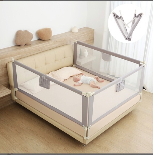 中古 ベビーベッド ベッドガード付き ベッドガードベビーフェンス (ky) 小室のベビー用品《安全、保護グッズ