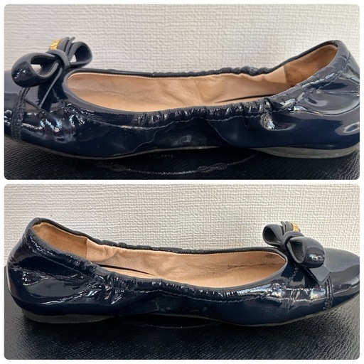 プラダバレエ型フラットシューズ リボン付き・パテント仕様n