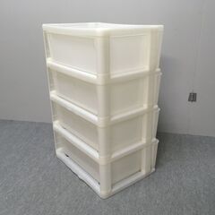 J7F2455 衣装 ケース 4段 キャスター付 収納 BOX ボックス プラスチック プラ インテリア 家具 押入れ 引出し クローゼット タンス ホワイト系 現状の画像