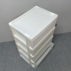 J7F2455 衣装 ケース 4段 キャスター付 収納 BOX ボックス プラスチック プラ インテリア 家具 押入れ 引出し クローゼット タンス ホワイト系 現状の画像
