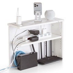 ルーター収納ボックス ケーブルボックス 幅50cm 高さ38.5cm コンセント付き 木製 スリム 壁面収納 角置き コーナー 電話台 ホワイト
の画像