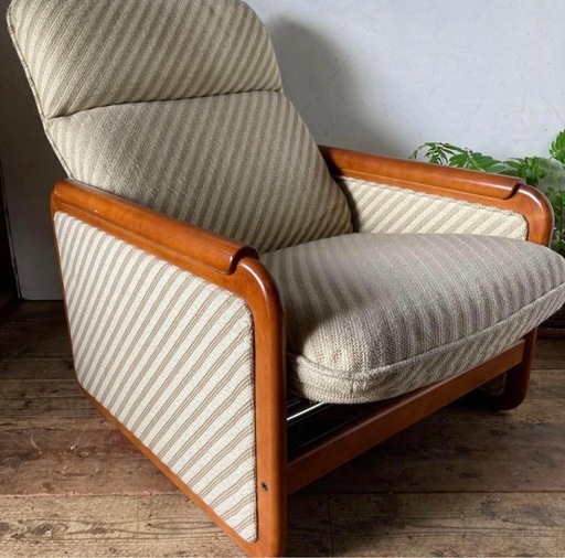 オールドカリモク 国産ヴィンテージ レトロ リクライニング シングルソファ