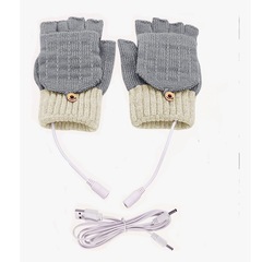 USB 電熱手袋 ニット 指先オープン 暖かい グレー フリーサイズの画像