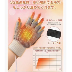USB 電熱手袋 ニット 指先オープン 暖かい グレー フリーサイズの画像