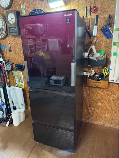 L0413 SHARP シャープ 3ドア冷蔵庫 両開き ガラストップ 356L 2018年製