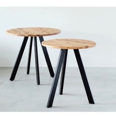 【Kanademono／美品】天然木ラウンドテーブル φ65cm｜THE CAFE TABLE｜杉無垢｜ナチュラル×ブラック脚　の画像