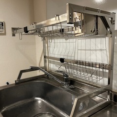 【美品ほぼ未使用】シンク上 水切りラック／ステンレス製／幅調整可／大容量収納の画像