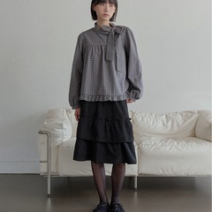 UNE MANSION オータムチェックパターンリボンタイラブリーブラウス 長袖の画像