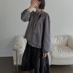 UNE MANSION オータムチェックパターンリボンタイラブリーブラウス 長袖の画像