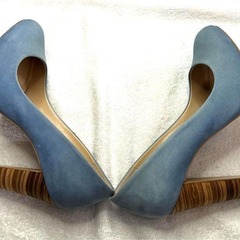 DIANA ダイアナ パンプス ライトブルー水色 太ヒール 23.5cmの画像