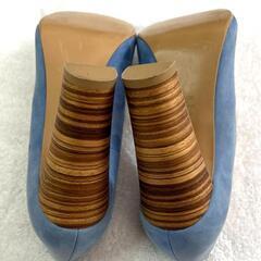 DIANA ダイアナ パンプス ライトブルー水色 太ヒール 23.5cmの画像