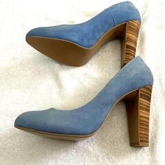 DIANA ダイアナ パンプス ライトブルー水色 太ヒール 23.5cmの画像