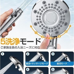 超微細泡シャワーヘッド 高水圧 5段階モード 毛穴汚れ除去 ミスト極細水流 肌の画像