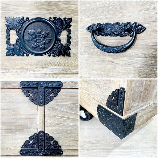【未使用保管/金具美品】和箪笥 チェスト 総桐箪笥 時代ダンス風 錺金具 時代仕上げ 木製 整理箪笥 収納家具 E1EX0309