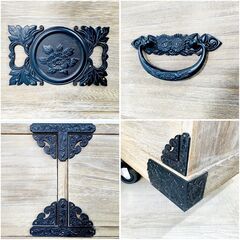 【未使用保管/金具美品】和箪笥 チェスト 総桐箪笥 時代ダンス風 錺金具 時代づくり 木製 整理箪笥 収納家具 虫食い跡あり E1EX0309の画像