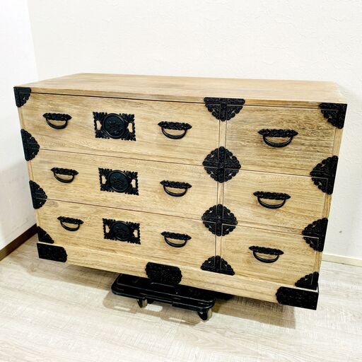 【未使用保管/金具美品】和箪笥 チェスト 総桐箪笥 時代箪笥風 錺金具 時代づくり 木製 整理箪笥 収納家具 エイジング加工 E1EX0310