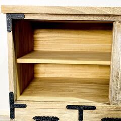 【未使用保管 / 金具美品】総桐 和箪笥 チェスト 時代箪笥風 桐タンス 錺金具 整理箪笥 収納家具 時代づくり エイジング加工 幅90㎝ E1EX0311の画像