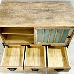 【未使用保管 / 金具美品】総桐 和箪笥 チェスト 時代箪笥風 桐タンス 錺金具 整理箪笥 収納家具 時代づくり エイジング加工 幅90㎝ E1EX0311の画像