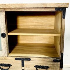 【未使用保管 / 金具美品】総桐 和箪笥 チェスト 時代箪笥風 桐タンス 錺金具 整理箪笥 収納家具 時代づくり エイジング加工 幅90㎝ E1EX0311の画像